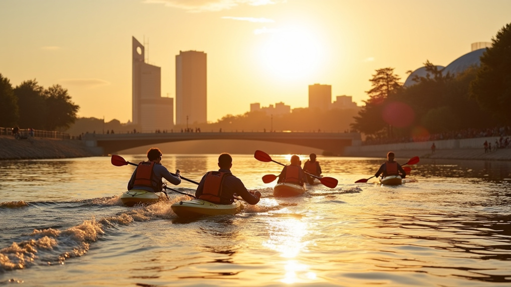 Pratique du stand-up paddle sur la Garonne à Bordeaux au coucher du soleil
