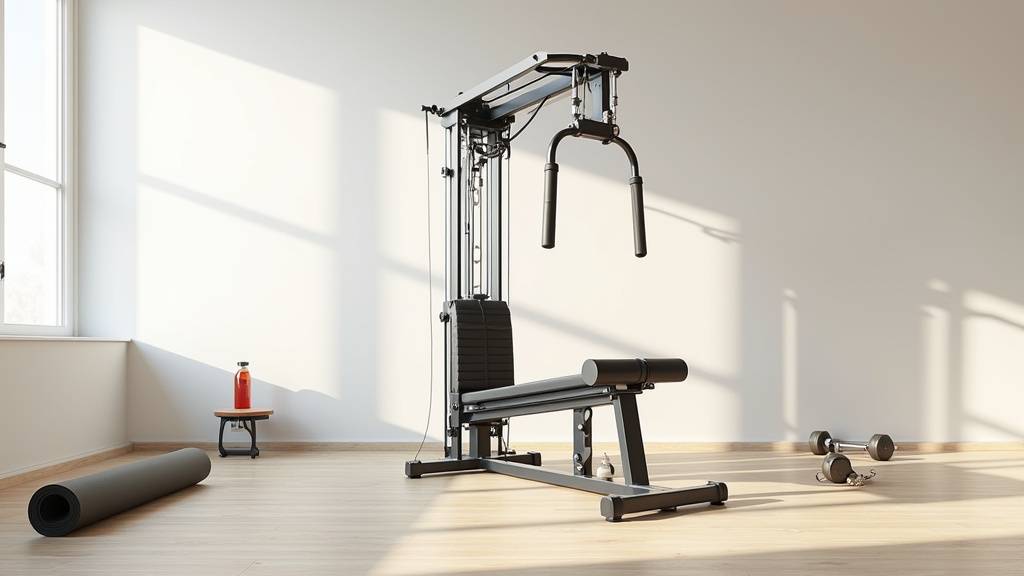 Homme en train de faire des exercices avec des haltères et une barre dans un home gym