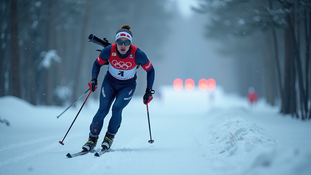 Athlète de biathlon en position de tir au pas de tir