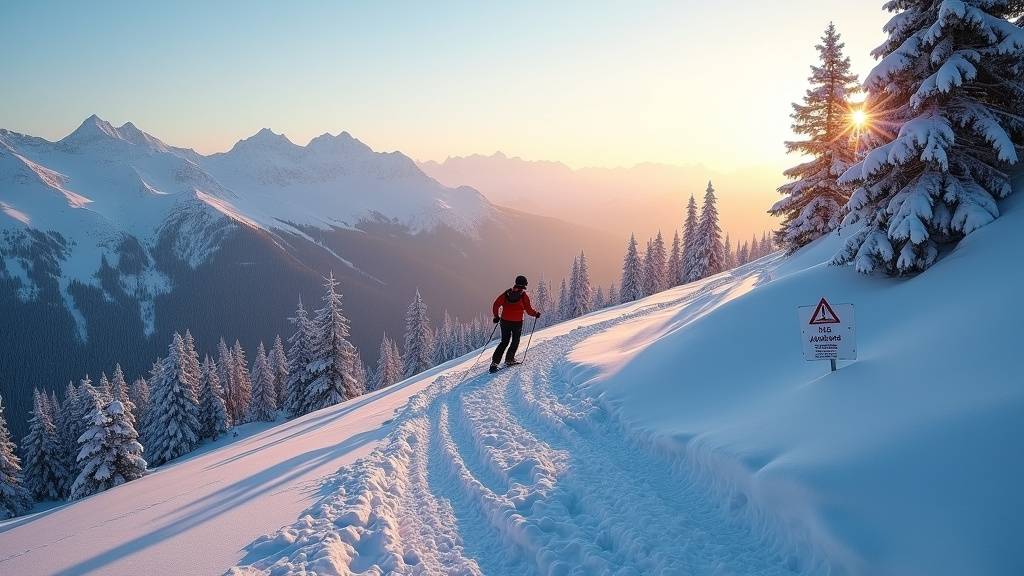 Paysage de montagne enneige avec pistes de ski et previsions meteo