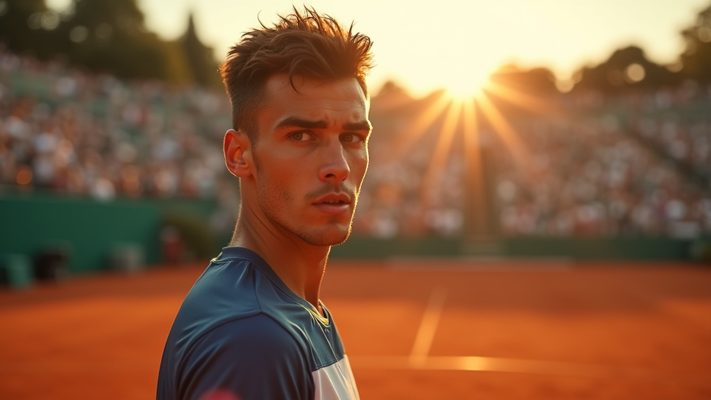 Carlos Alcaraz jeune tenant une raquette de tennis sur un court