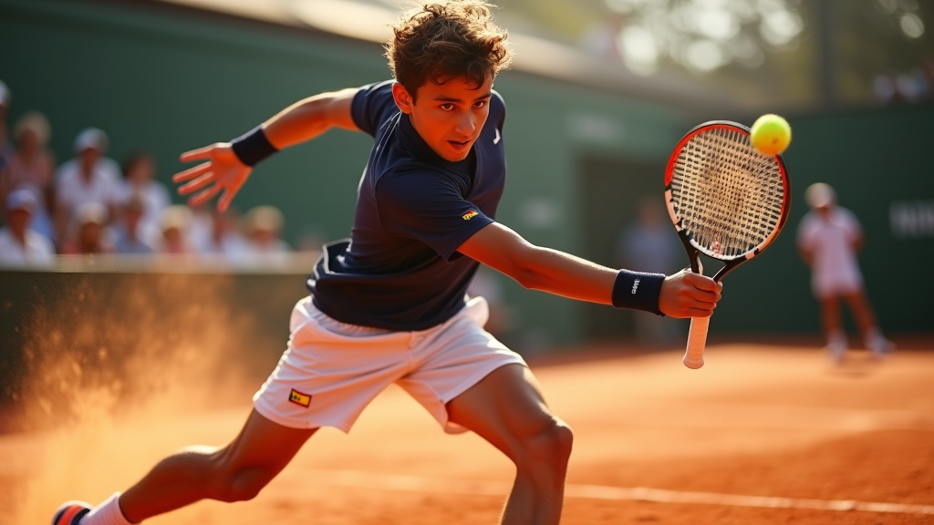 Carlos Alcaraz en action sur le court de tennis lors d'un match important