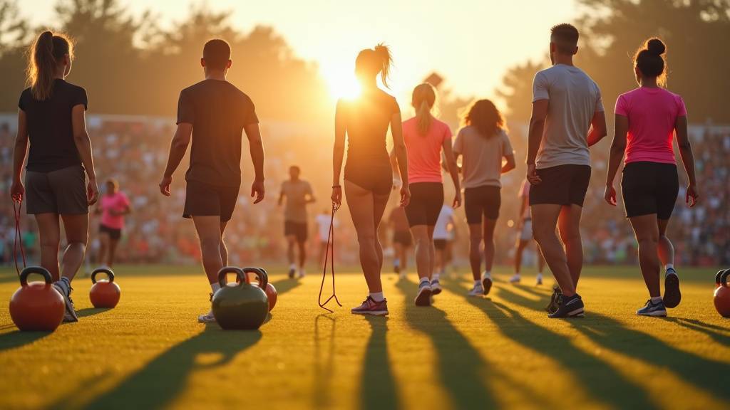 Athletes CrossFit s'echauffant et se preparant avant une competition