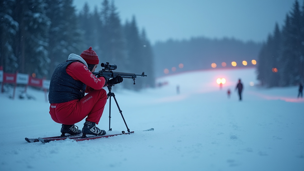 Course de biathlon dans une station de ski européenne en hiver