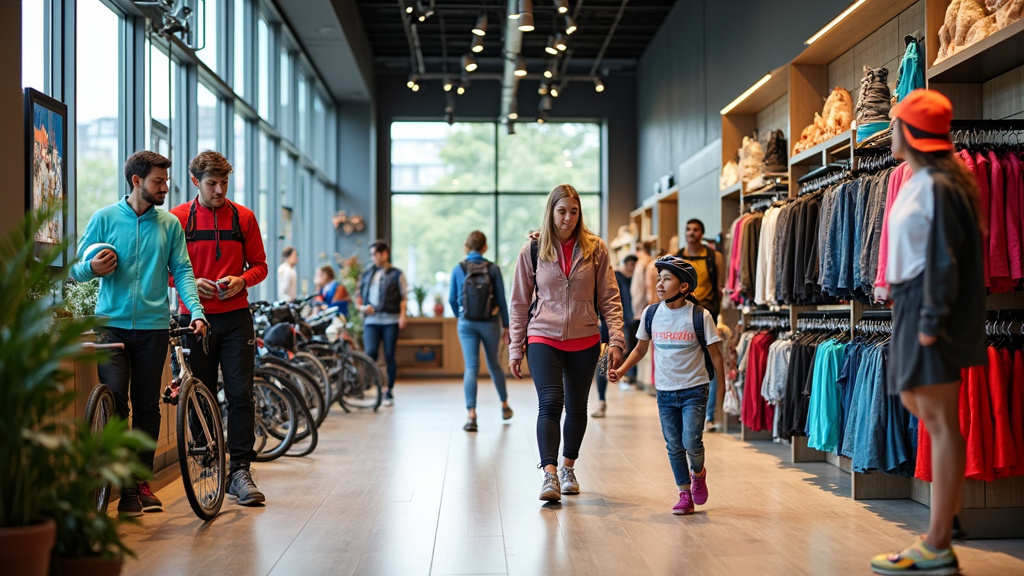 Rayons variés du magasin Decathlon avec équipements sportifs
