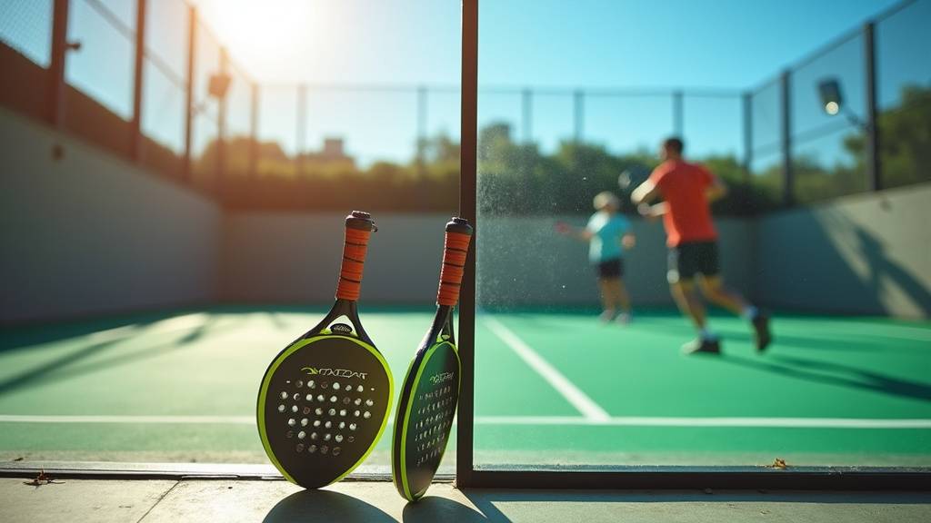 Terrain de padel avec murs en verre et grillages