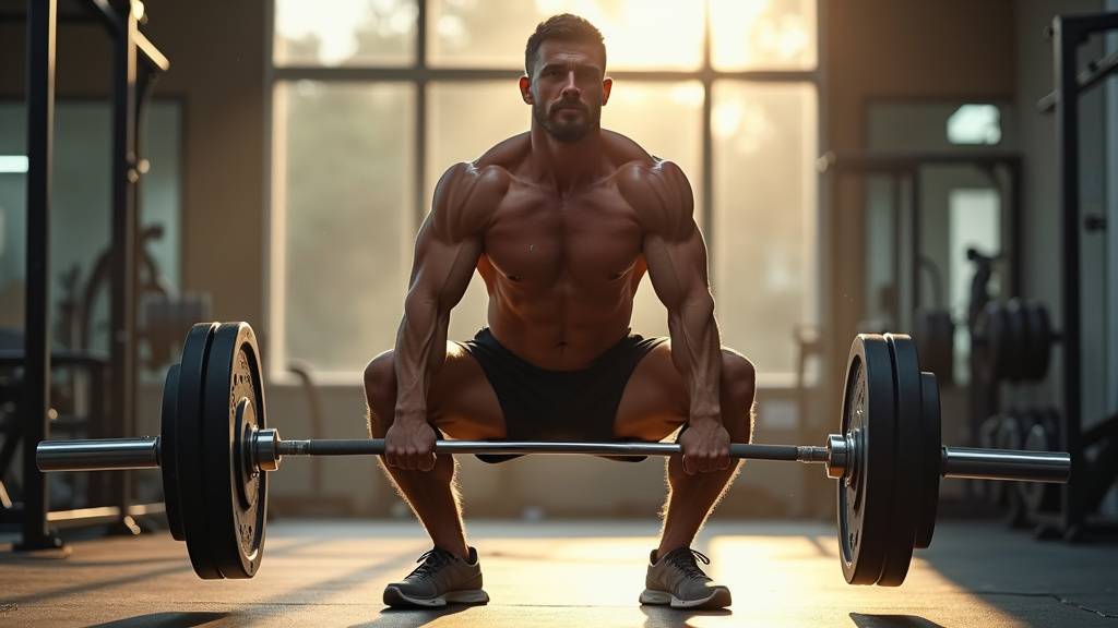 Athlete realisant un squat barre pour muscler ses quadriceps