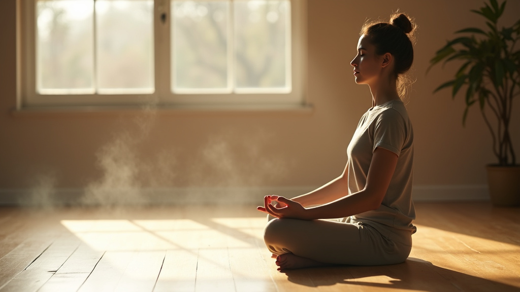 Personne pratiquant des exercices de respiration dans un environnement calme