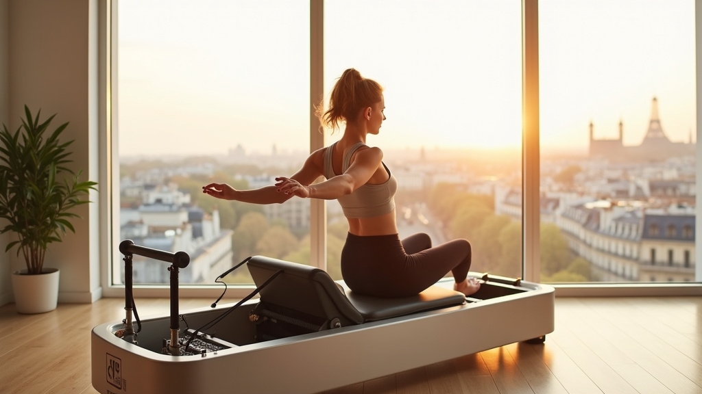 Cours collectif de Pilates Reformer dans un studio parisien