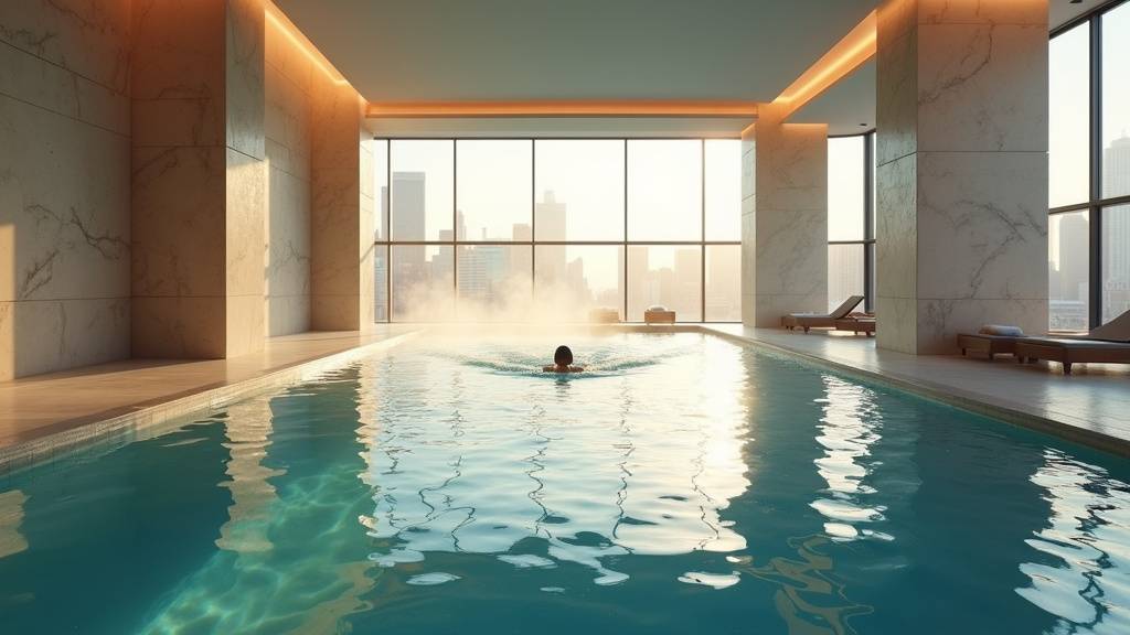 Piscine interieure d'un club FFC Chicago avec eclairage tamisee