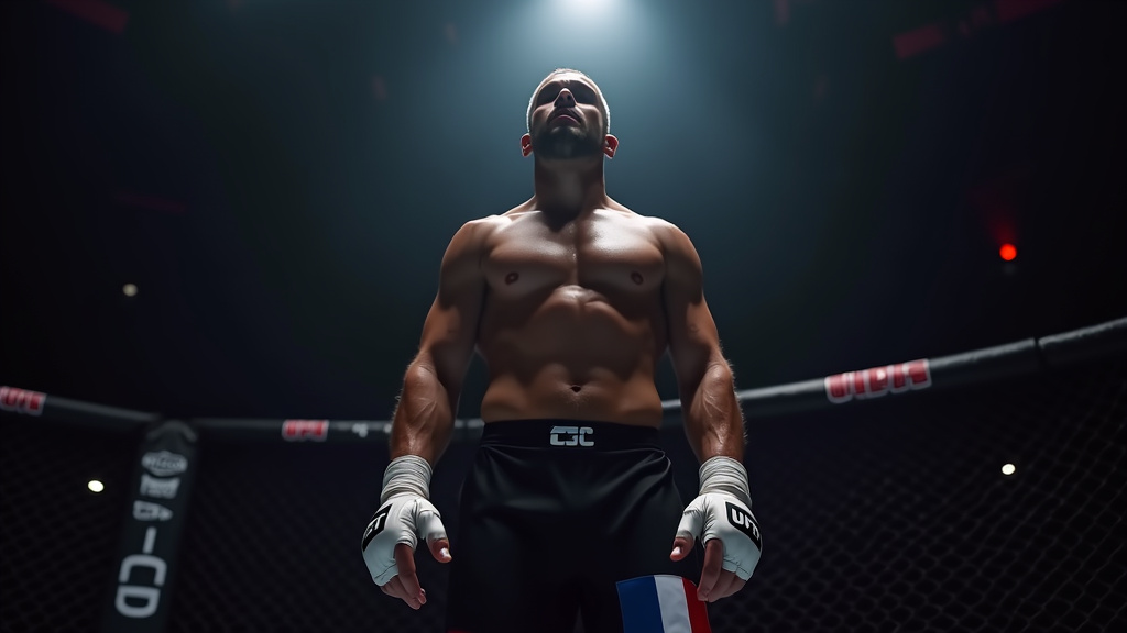 Gregory Bouchelaghem alias GregMMA en position de combat