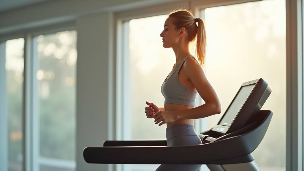 Femme marchant sur un tapis de course incline en salle de sport