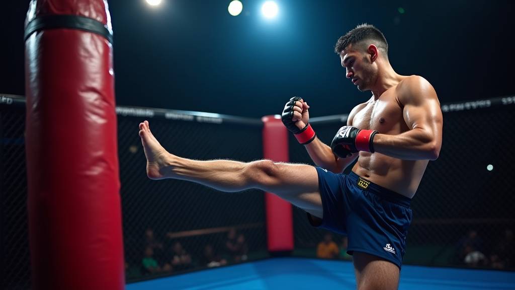 Combat de MMA en cage avec deux combattants s'affrontant intensément