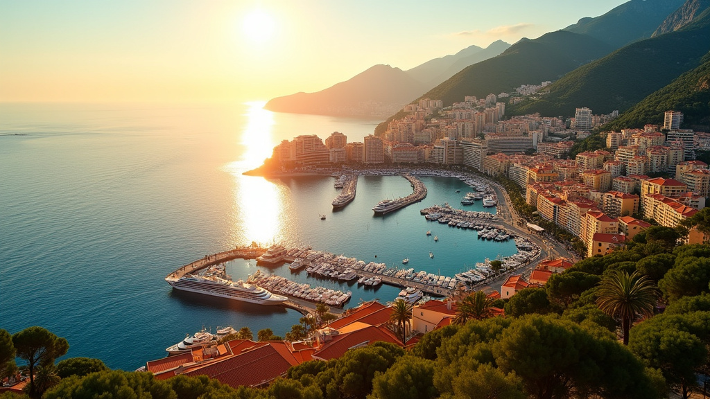 Vue du port Hercule et du quartier de Monte-Carlo illuminé la nuit