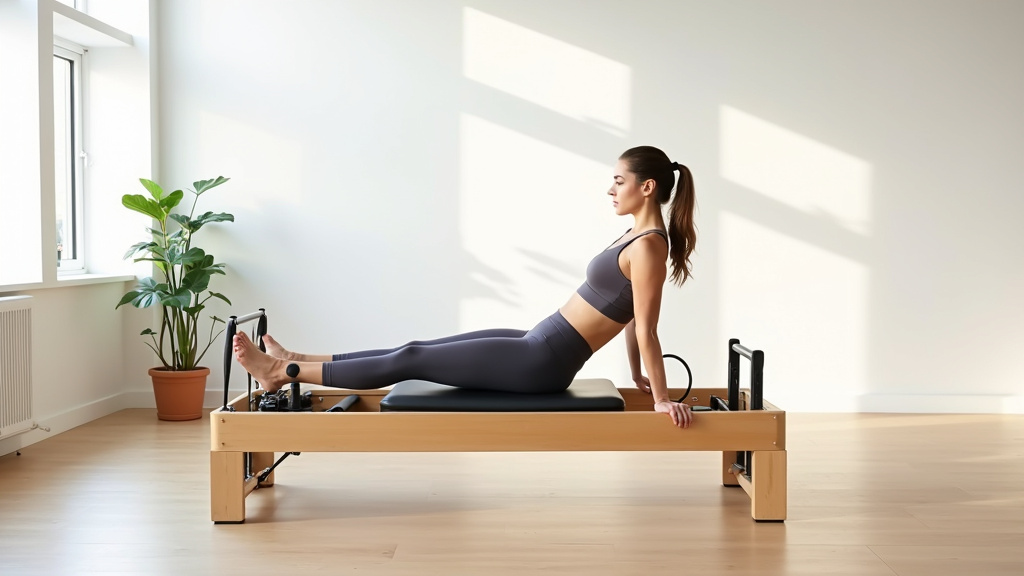 Machine Pilates Reformer avec ses composants détaillés