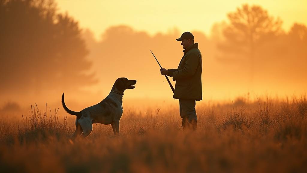 Chiens de chasse de différentes races dans un champ