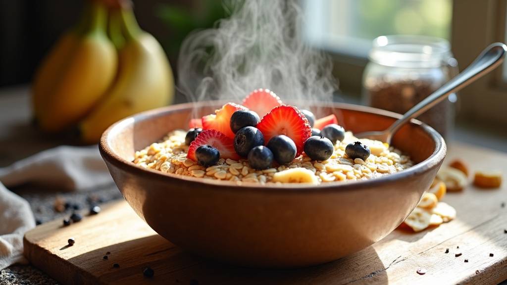 Bowl cake healthy préparé dans un bol avec des fruits frais et des flocons d'avoine