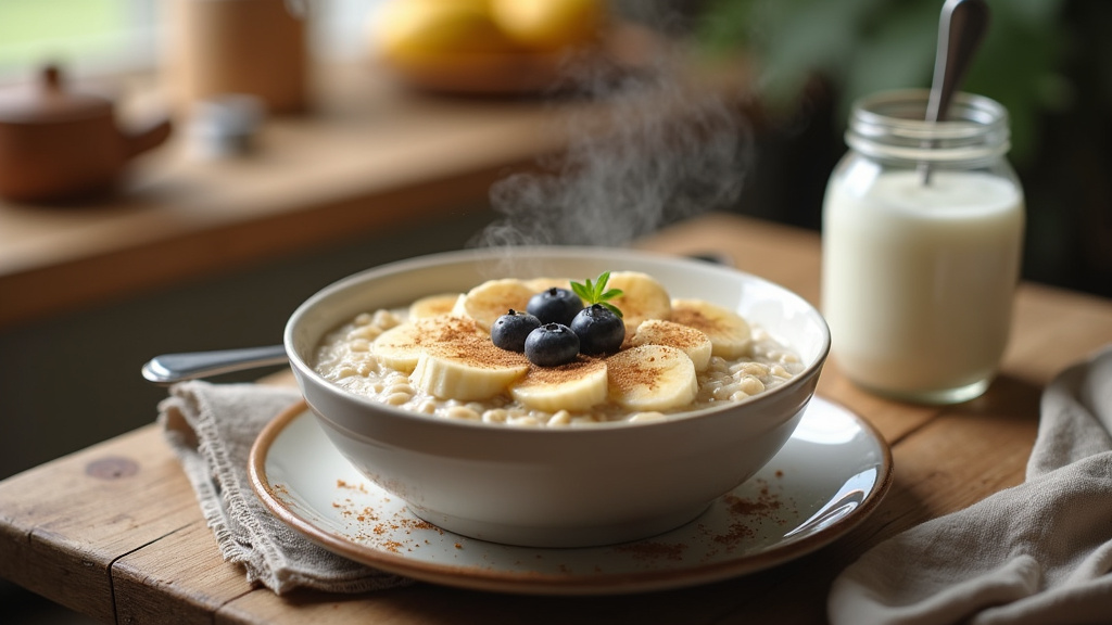 Porridge garni avec fruits frais et graines pour un petit-déjeuner gourmand