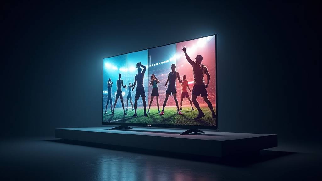 Stade de foot avec diffusion en direct sur grand écran et commentateurs passionnés