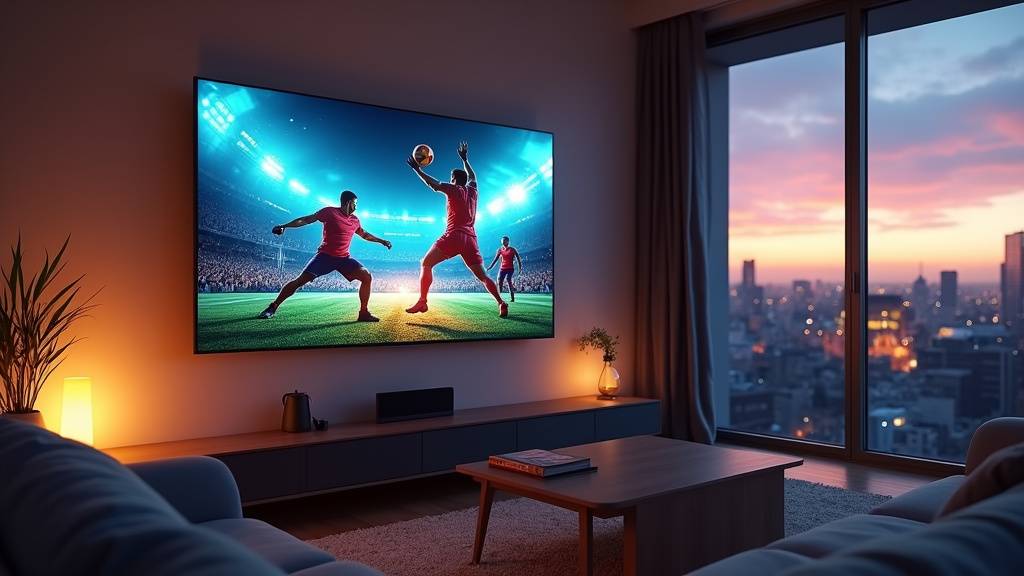 Écran de contrôle de diffusion sportive en direct avec commentateurs