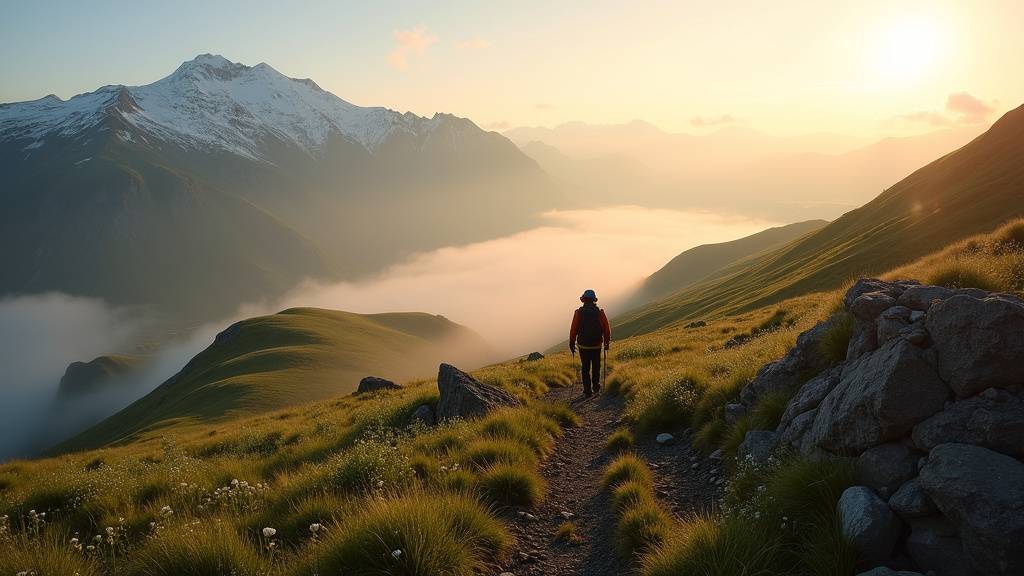 Paysages volcaniques de l'Auvergne avec randonneurs en pleine nature