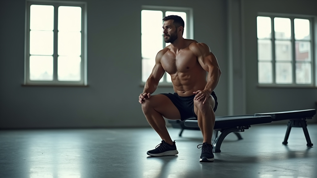 Homme en train d'effectuer un squat bulgare avec une jambe sur un banc